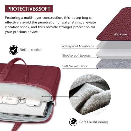 Ferkurn Laptop Case Bag Women Men Computer Sleeve with Shoulder Compatible with HP/Inspiron/Thinkpad/Vivobook/MSI/Surface, 17.3 inch, Red - color: Wine Red, size: 17.3 inch