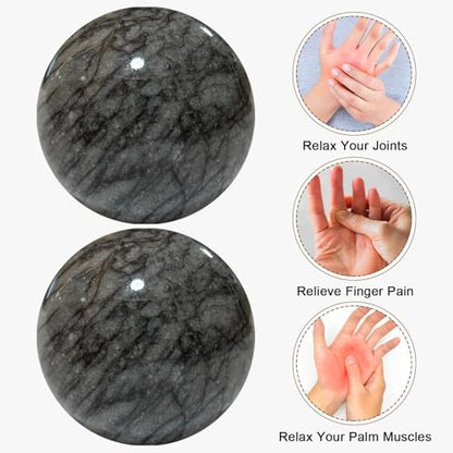 Baoding Balls Hand Therapy Balls, Dark Grey, 1.57 inch, 2 Pack | Stress Relief, Hand Exercise, Arthritis, Chinese Massage Ball Set, Storage Bag Included - color: Dark Grey, size: Medium-1.57"