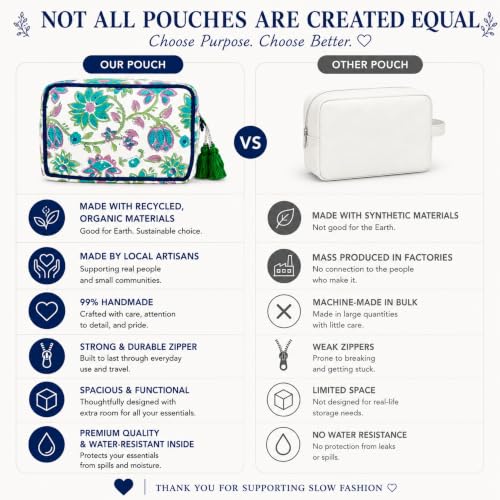 Huar Travel Makeup Bag- Large Capacity Cosmetic Bags for Women - color: White & Green Floral
