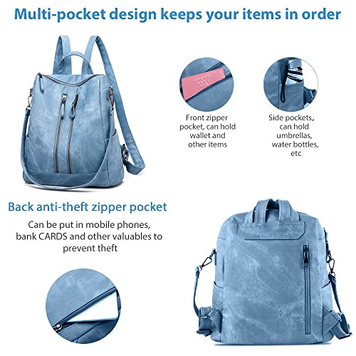 Backpack Purse for Women, Women Backpack Purse Small Leather Waterproof Anti-theft Shoulder Bags Handbags Ladies - color: Double Zipper Blue