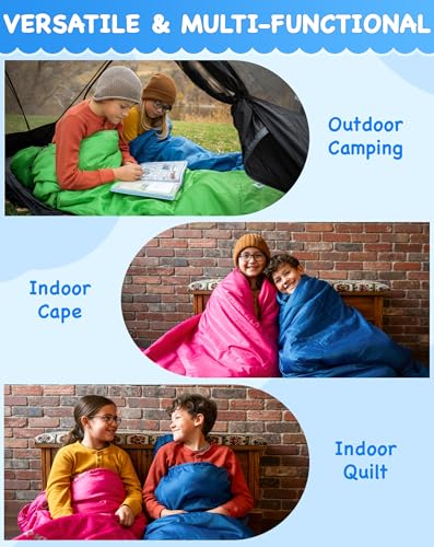 KingCamp 45°F Kids Sleeping Bag, Lightweight Waterproof & Compact Flannel Sleeping Bags Cold Weather & Warm Youth Essentials Gear Accessories for Camping, Fits 10-12 Children up to 4'7"-5'5" Tall - color: Mummy 8.6°F ~42.8°F Blue