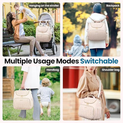 Tealari 4 in 1 Convertible Diaper Bag Backpack,Waterproof Baby Diaper Bag with Changing Pad,Converts into Baby Tote Bag,Diaper Backpack,Stroller Bag and Crossbody Diaper Bag - color: Beige