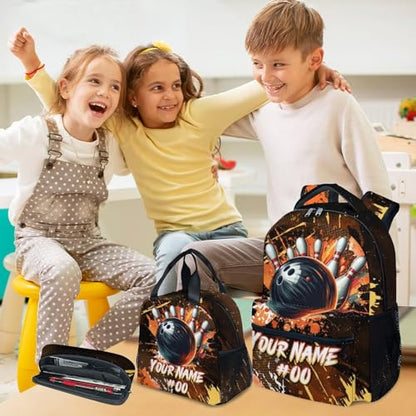 COZYAURA Kids Backpack Boys - Personalized Bowling Backpacks Set for School - Sports Bookbag with Lunch Bag & Pencil Case - Bowling Ball Book Bags for Elementary Middle School - color: Style-9