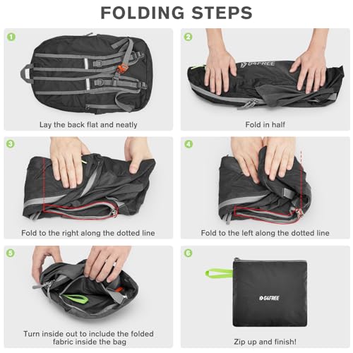 G4Free 24L Lightweight Packable Hiking Backpack Sport Travel Daypack Water Resistant for Women Men - color: Black