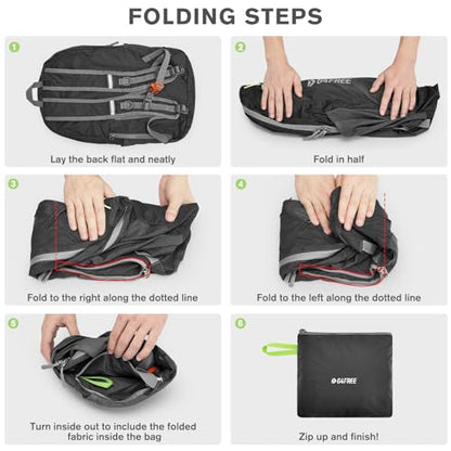 G4Free 24L Lightweight Packable Hiking Backpack Sport Travel Daypack Water Resistant for Women Men - color: Black
