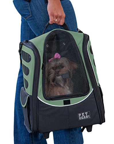 Pet Gear I-GO2 Roller Backpack, Travel Carrier, Car Seat for Cats/Dogs, Mesh Ventilation, Included Tether, Telescoping Handle, Storage Pouch, 2 Models, Available 12 Colors