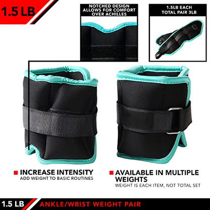 JFIT Ankle Weights - Ankle Weight Pair 10 Weight and Bundle Options - 0.5 to 8 lbs. Each (Set of 2) Adjustable Straps – Comfortable, Breathable, Moisture Absorbent Weight Straps for Men and Women - size: 1.5 lb Pair