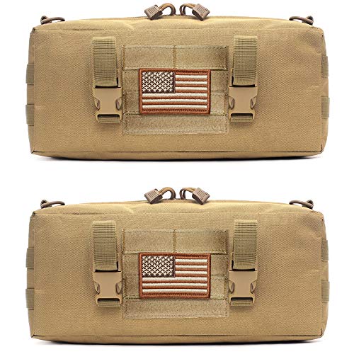WYNEX Large Molle Pouch, Tactical Molle Bag Vertical Admin Pouch, Modular Utility Pouch Increment Side Pouch for Tactical Backpack Molle Rucksack Attachment, with Shoulder Strap For Use as Sling Bag - color: Khaki (upgraded) - 2 Packs