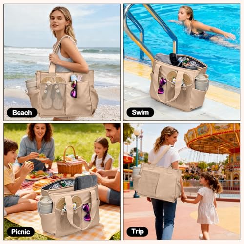 Odoland Soft Cooler Bag – Leakproof Insulated, Collapsible for Beach, Camping - color: Khaki