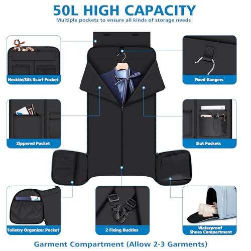 Convertible Garment Bags for Travel - Carry on Garment Duffle Bag with Backpack Straps for Men Women, 4 in 1 Large Travel Duffel Bags with Shoes Compartment Hanging Suit Dress Weekender Bag 3pcs Set - color: C-Wathet Blue