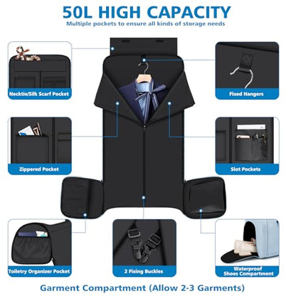 Convertible Garment Bags for Travel - Carry on Garment Duffle Bag with Backpack Straps for Men Women, 4 in 1 Large Travel Duffel Bags with Shoes Compartment Hanging Suit Dress Weekender Bag 3pcs Set - color: C-Wathet Blue