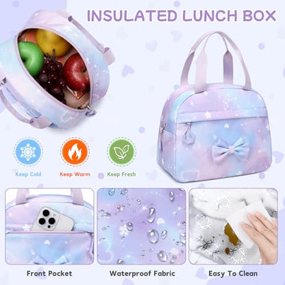 Girls Backpack, School Backpack for Girls, Cute Bow Kids Bookbag for Grils Children Teens for Elementary Middle High School Student, Back To School, Purple Sakura 3pcs - color: Purple Sakura-3pcs