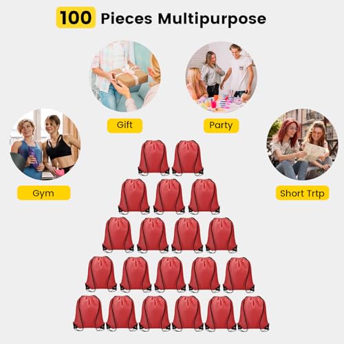 Vorspack 100 Pcs Drawstring Bags Bulk - Lightweight Drawstring Backpack, Cinch Bag for Party Sport Gym Trip Gift - Red - color: Red