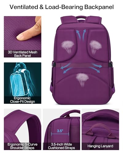 MILADA Expandable Travel Backpack 28L to 39L, TSA-Approved Carry On Backpack with 17 Inch Laptop Compartment, School Business Work Backpack for Men & Women, Purple - color: Purple
