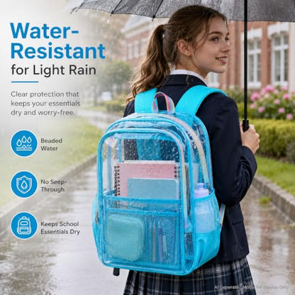 gxtvo Clear Backpack, Heavy Duty Transparent Bookbag, See Through Backpacks for Women Men | Heavy Duty - color: Chic Sky Blue Clear Backpack