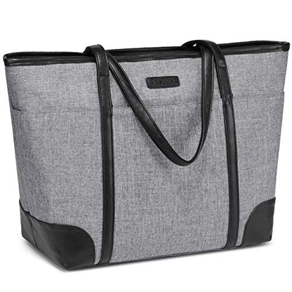 VASCHY Laptop Bag for Women, 15.6-17 Inch Lightweight Water Resistant Travel, Work,Teacher Tote Bag w Luggage Strap - color: Gray