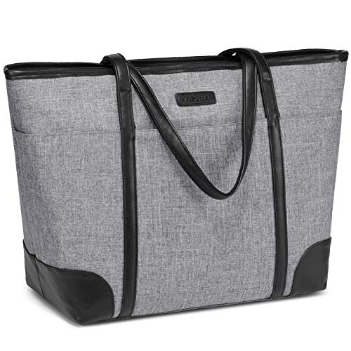 VASCHY Laptop Bag for Women, 15.6-17 Inch Lightweight Water Resistant Travel, Work,Teacher Tote Bag w Luggage Strap - color: Gray