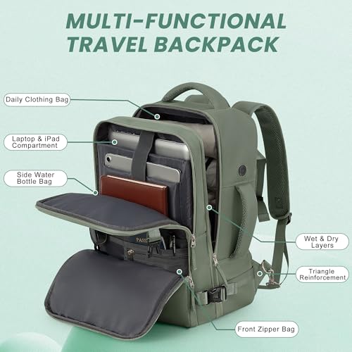 Sinaliy Personal Item Backpack, Carry on Travel Backpack with Multi-Pockets, Waterproof Casual College 16inch Laptop Backpack for Men Women, Army Green - color: Army Green, size: Large