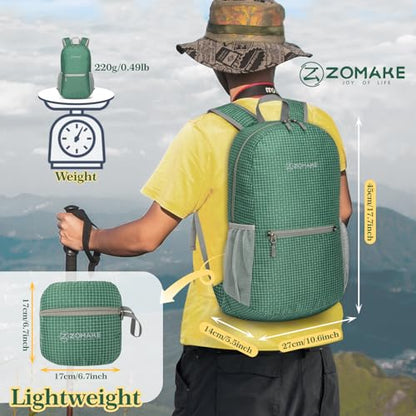 ZOMAKE Ultra Lightweight Hiking Backpack 20L, Packable Small Backpacks Water Resistant Daypack for Women Men(Camouflage Green Plaid) - color: Camouflage Green Plaid