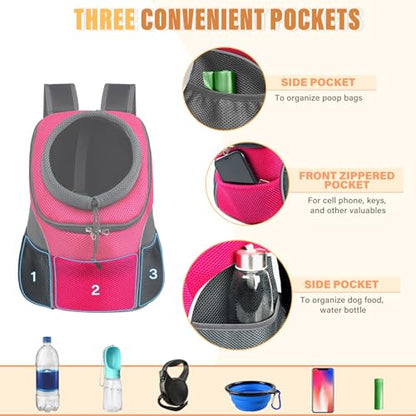YUDODO 4-8lbs Dog Front Carrier Backpack, Adjustable Breathable Pet Carrier for Small Dogs, Ventilated Puppy Back Pack with Safety Belt, Lightweight Doggy Backpack for Hiking Outdoor (Rose, M) - color: Rose
