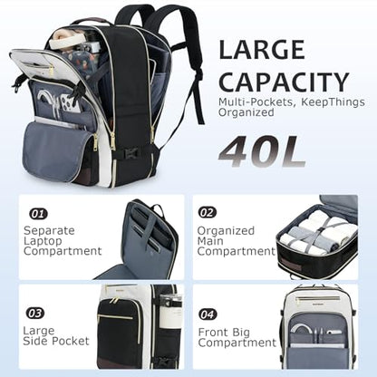 EMPSIGN 40L Travel Backpack for Women & Men, Airline Approved Carry On Backpack, TSA Personal Item Bag Waterproof, Overnight Weekender Essentials Backpacks for Business fits 17" Laptop, Black-Coffee - color: Beige/Black/Coffee