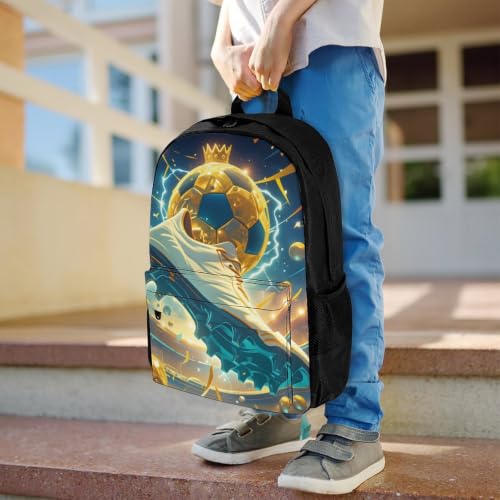 Golden Soccer Ball Crowned Football Boot Stadium Lightning Backpack, Durable Polyester Daypack with Laptop Compartment, Reinforced Bottom, Adjustable Shoulder Straps And Multi Pockets for Travel And D - color: Golden Soccer Ball Crowned Football Boot Stad