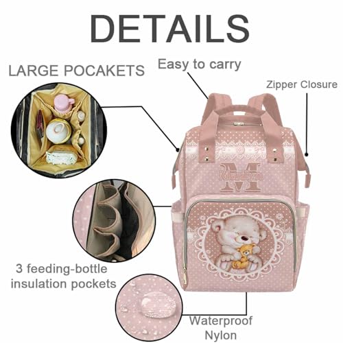 Newcos Customized Baby Diaper Bag with Pattern, Personalized Name Diaper Backpacks with Water Bottle for Newborn Mom, Custom Cute Nursing Tote Mommy Bags for Baby Women Wife Picnic Mothers Day Pink - color: Patten 15