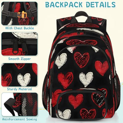 Black Red Hearts Laptop Backpack for Women Men, 18.3 Inch Travel Work Backpacks, Hearts Romantic Waterproof Computer Casual Daypack Nurse Teacher Bags - color: Multicolor 3