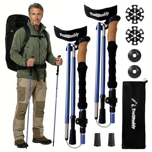TrailBuddy Trekking Poles – Lightweight 7075 Aluminum Hiking Poles for Women, Men & Seniors – Collapsible Walking Sticks for Travel, Trails & Balance - color: Blue Lake, size: Foldable