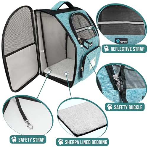 PetAmi Dog Backpack Carrier for Small Large Cat, Pet, Puppy, Ventilated Pet Hiking Backpack Travel Bag, Airline Approved Cat Backpack Carrier, Camping Biking Dog Bag Up to 18lbs Pet, Teal Turquoise - color: Sea Blue