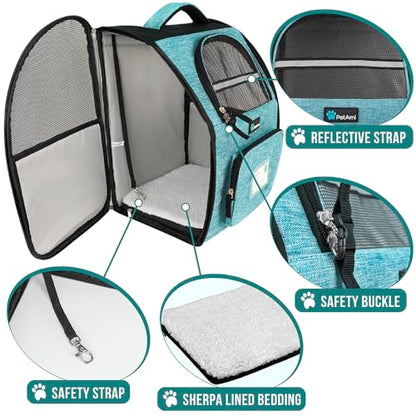 PetAmi Dog Backpack Carrier for Small Large Cat, Pet, Puppy, Ventilated Pet Hiking Backpack Travel Bag, Airline Approved Cat Backpack Carrier, Camping Biking Dog Bag Up to 18lbs Pet, Teal Turquoise - color: Sea Blue