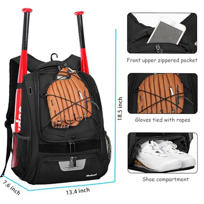 Goloni | Baseball Backpack,Baseball Bag for Adult,Softball Bat Bag with Shoes Compartment,Large Main Compartment for Helmet & accessories, Fence Hook - color: black