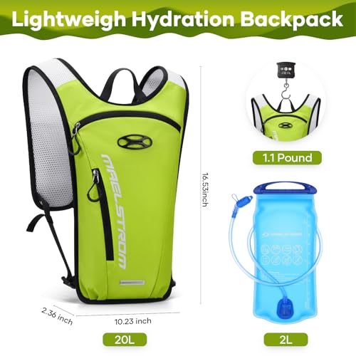 Maelstrom Hydration Backpack, Hiking Backpack with 2L Water Bladder, Running Hydration Vest for Cycling Hiking Rave for Men Women - color: Light Green