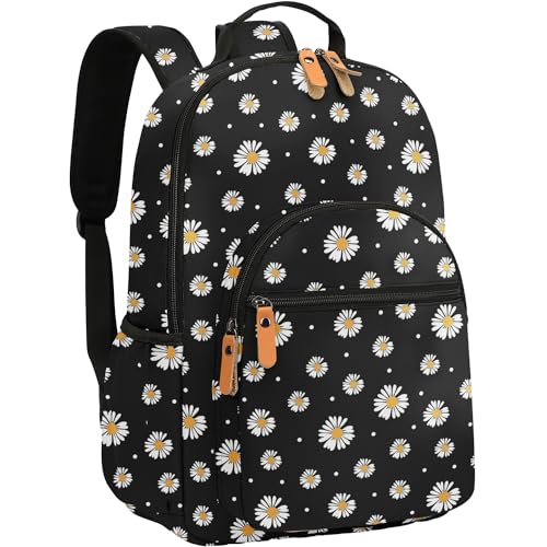 Leaper Large School Backpack for Girl: Large 15.6 Inch Computer Backpack, Spacious Travel Backpack with Multiple Compartments, Lightweight Durable Backpack for Students and Commuters - color: Black-daisy, size: Large