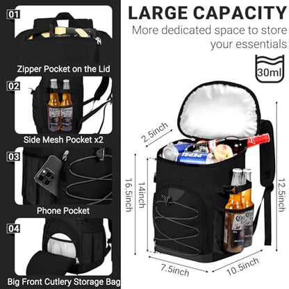 NECKORY Cooler Backpack, Lightweight and Soft Backpack Cooler for Men Women, Insulated Lunch Bag for Camping Traveling Hiking - color: Black