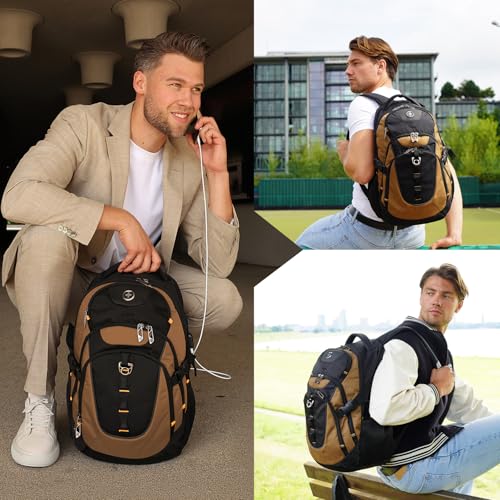 Swissdigital Design Laptop Backpack with USB Charging Port, Travel Backpack Fits 15.6 inches Computer, 31L College School Backpack for Men, Tan/Black | SD803-34 - color: Tan/Black