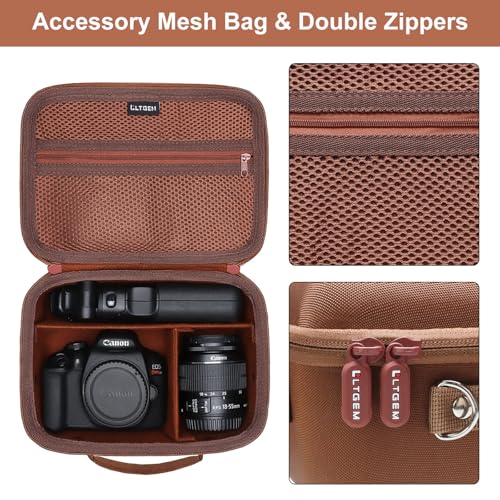 Camera Case Bag Compatible with Canon EOS Rebel T7/R50/R6 Mark II/R100/R50 V/T6/R8/R10/R5 Mark II/RP/R7/5D Mark IV/SL3/R5/T100 DSLR SLR Camera, Len and Tripod with 4 Dividers and Shoulder Strap, Brown - color: Brown, size: Small