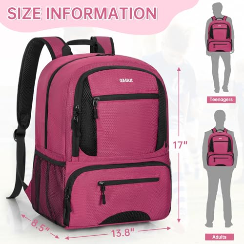 GMAK Soccer Backpack for Youth, Soccer Bag with Ball/Shoe Compartment for Football/Basketball/VB, Lightweight Training Pack - color: Pink