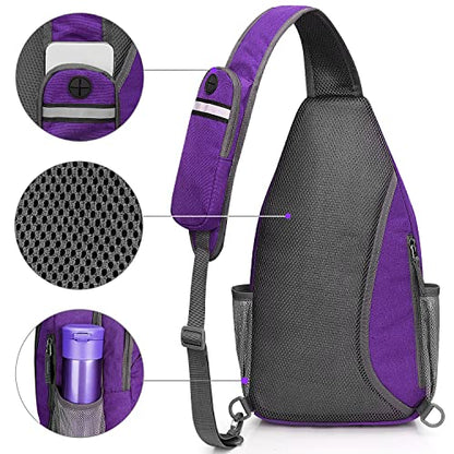 G4Free Sling Bag for Men and Women, RFID Blocking Crossbody Bag, Lightweight Sling Backpack for Travel, Hiking, Walking and Daily Use - color: Purple/Gray
