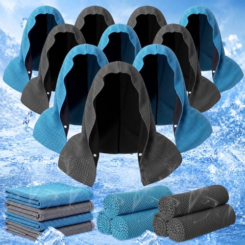 Honoson 20 Pcs12x25 Inch Cooling Hoodie Towel Bulk for Neck and Face 40x12 Inch Quick Dry Sweat Towels Instant Ice Cold Towel for Hot Weather Run Yoga Gym(Dark Gray,Light Blue) - color: Dark Gray,light Blue