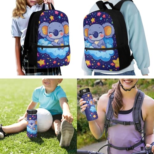 ZOUTAIRONG Boys Girls School Bags Insulated Water Bottle for Hot & Cold Drinks, Cartoon Koala Print Trendy Casual Backpack with Side Pockets - color: Cartoon Koala