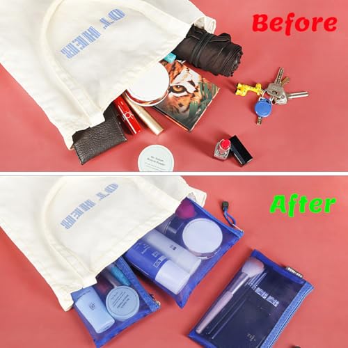 6 Pack Mesh Cosmetic Bags, Nylon Makeup Pouches with Zipper for Home Office Purse Diaper Bag (Blue) - color: Blue(2size)