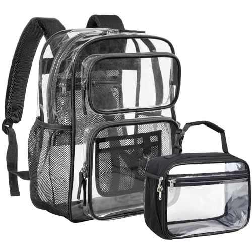 PACKISM Clear Backpack for School - 17 inch Large Heavy Duty Bookbag, Reinforced See Through PVC Transparent Backpack - color: Set-black & Black, style: Daypack Backpacks