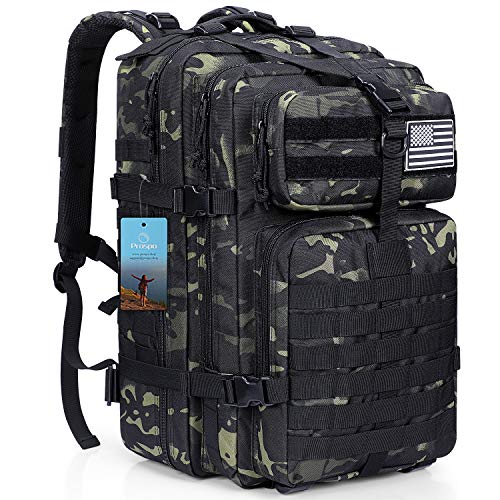 Prospo Military Tactical Backpack Large Fishing Tackle Backpack 3 Day Assault Survival Pack Molle Bag for Men - color: Black Cp
