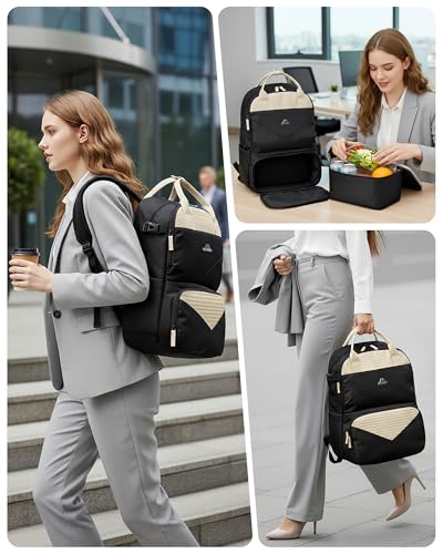 MATEIN CLASSIC Womens Lunch Box Backpack for Work, Insulated Lunch Backpack with Divider & Removable Lunchbox Set, Large 15.6" Laptop Backpack, Water-Resistant Commuter Bag for Work & Daily Meal Prep