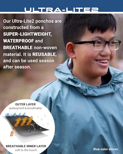FROGG TOGGS Ultra-lite2 Waterproof, Breathable Rain Poncho, Adult and Youth Sizes - color: Carbon Black, style: Youth