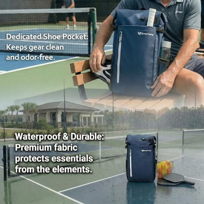 Smartway Waterproof Pickleball Bag With Shoe Compartment - Large Capacity Tennis Racket Backpack For Men Women - color: Blue
