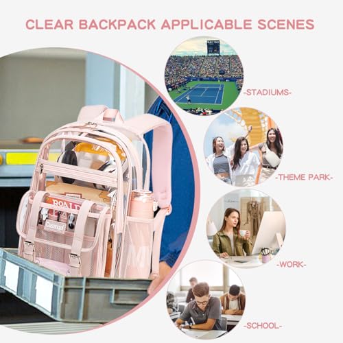 Cusangel TPU Pink Clear backpack for Girls women,18" See Through Heavy Duty Bookbag,warehouses, school and other security check locations (Pink) - color: Pink-18in