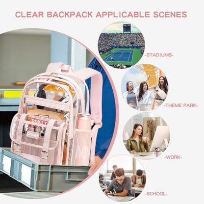 Cusangel TPU Pink Clear backpack for Girls women,18" See Through Heavy Duty Bookbag,warehouses, school and other security check locations (Pink) - color: Pink-18in