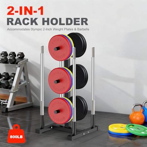 Weight Plate Rack for Home Gym, 6 Post Olympic Plate Holder with Wide Base | Stable design, Barbell Storage & Bumper Plate Tree, Heavy Duty Space Saving Gym Equipment